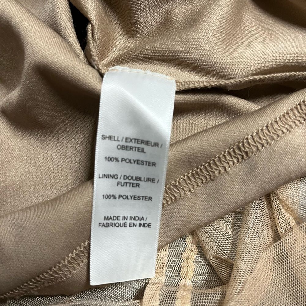 Adrianna Papell Boat Neck embellished mesh blouson tan evening formal dress sz 6 - Picture 10 of 10